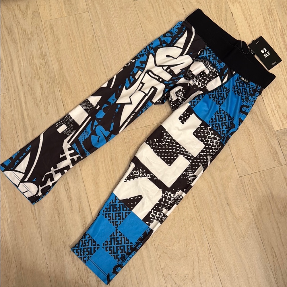 Black and Blue Graphic Print Compression Mens tights